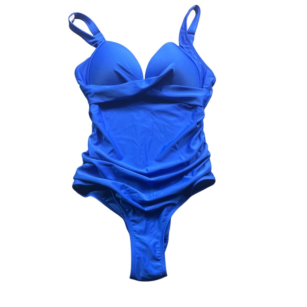 Royal Blue Ruched 1 Piece Swimsuit Sweetheart Neck Padded Nautical Coastal Small